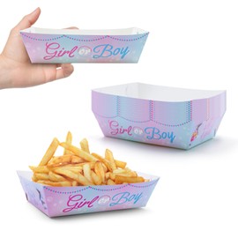 100 Packs Gender Reveal Paper Food Trays for Birthday Party Supplies - Themed Nacho and Hot Dog Paperboard Trays