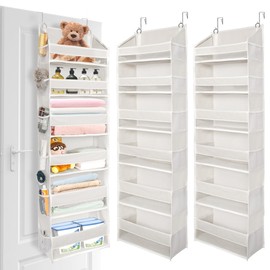 ULG 2 Pack Over The Door Organizer with 6 Large Pockets 12 Side Pockets, 50lbs Weight Capacity Door Hanging Organizer for Bedroom, Bathroom, Pantry, Nursery Storage, Beige