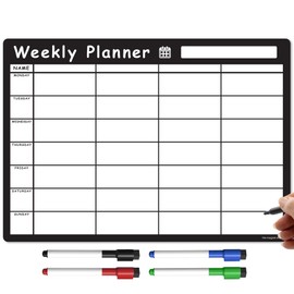 TMS Magnetic Weekly Planner and Organiser A3 | Fully Customisable Whiteboard for Family or Business Tasks and Meal Planning | with 4 Free Magnetic Dry Wipe Pen (Bold Black, A3)