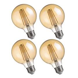FLSNT G25 LED Edison Light Bulbs, 2200K Warm White, Dimmable, 40W Equivalent, 350LM, E26 Base, CRI80, Amber Glass, 4 Pack