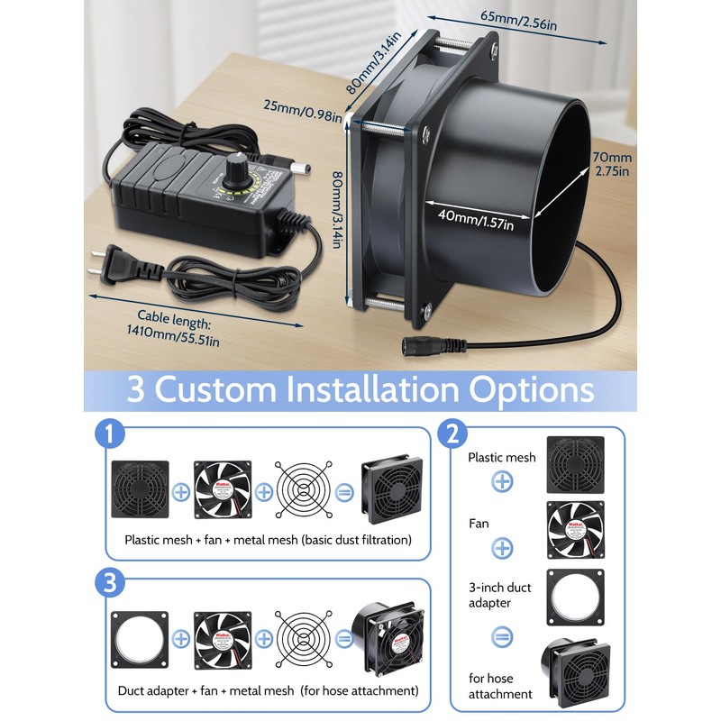 Wathai 80mm 12V DC Axial Exhaust Fan Small Fume Extractor