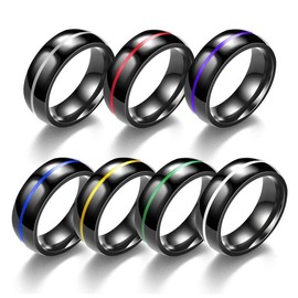 Men's fashion Classical Black Stainless Steel Ring Plain Wedding Band (Black Blue, 6)