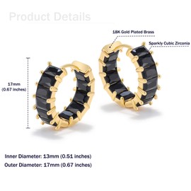 Mesovor Gold Cubic Zirconia Hoop Earrings for Women Trendy, 18K Gold Plated Huggie Hoops Earrings | Green Black Red Stones Earrings Jewelry Gifts (Black)