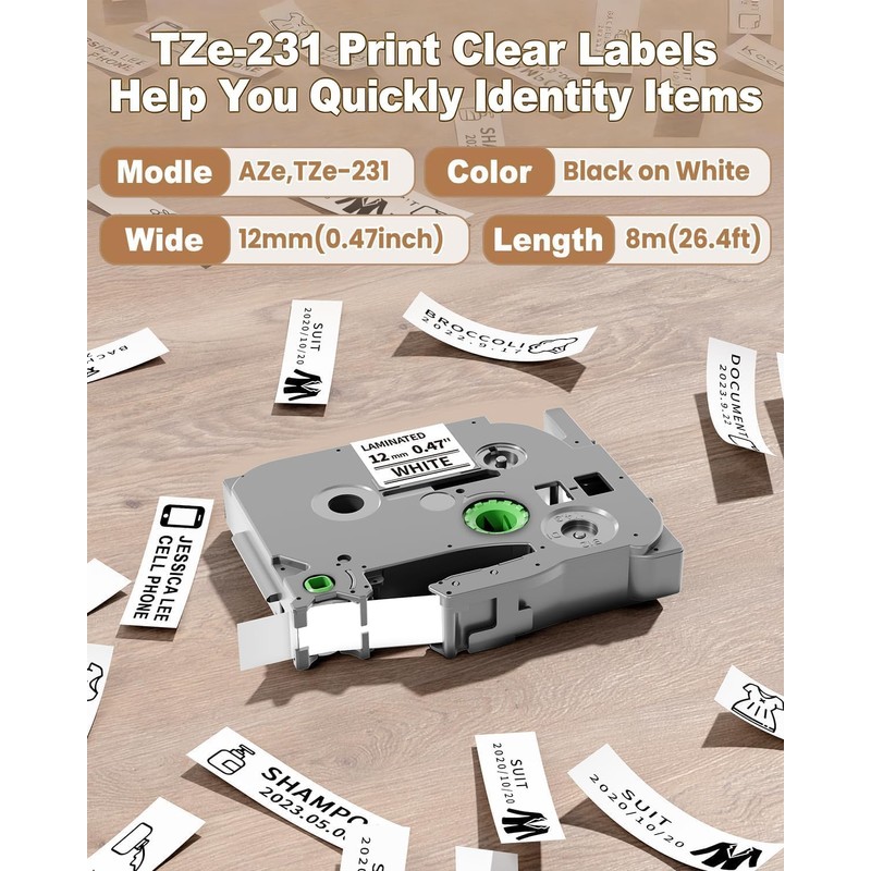 MarkDomain Laminated 0.47" White Label Tape Replacement for Brother TZe-231