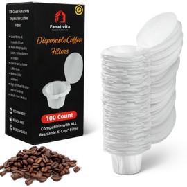 100 Count Fanativita K Cup Filters Disposable with Genius Lid Design, Fit All Reusable K Cups for Keurig (White)