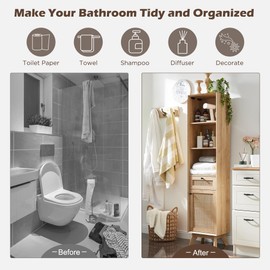 RedLemon Natural Rattan Narrow Linen Cabinet, 68" Tall Modern Boho Bathroom Towel Storage Cabinet with Adjustable Shelves and Storage Drawer for Bathroom, Dining Room, Kitchen Storage