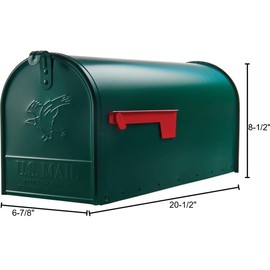 Plexon Outside Сurbside Horizontal Classic Mailbox, Dark Green, 20-1/2"L x 6-7/8"H x 8-1/2"W, Made in USA.