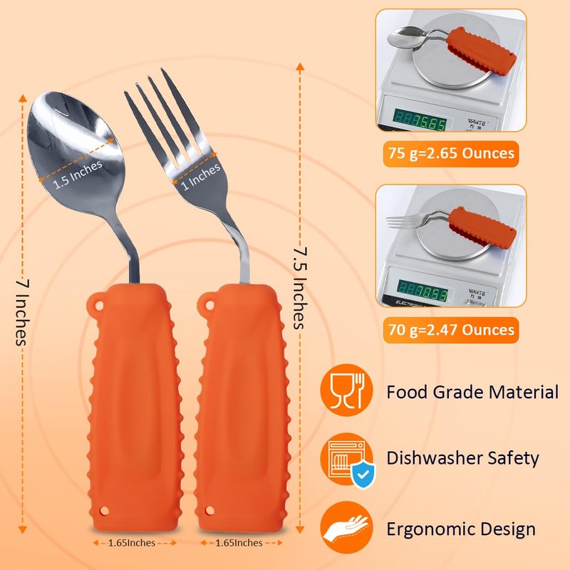 Ehucon Adaptive Utensils,Curved Angled Spoon and Fork Set,for Tremors Parkinsons