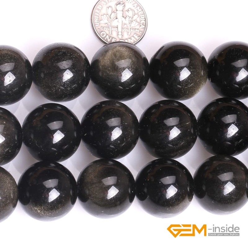 GEM-Inside - Cuentas redondas naturales de obsidiana dorada semipreciosas de