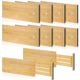 DoubleFill 8 Pcs Bamboo Deep Drawer Dividers 6 Inches High Adjustable Kitchen Drawer Organizer with Spring Loaded Expandable from 15-22 Inch Separators for Dresser Bathroom Bedroom