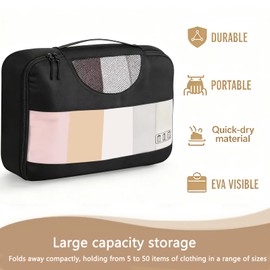 6 Pack Travel Packing Cubes Set, Oxford Fabric Luggage Organisers for Suitcase, Packing Cubes for Backpack, Visible EVA Luggage Organiser Bags, Compartment Packing Storage Bags for Travel/Home-Black