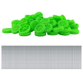 EUDAX 300 PCS 30mmx8mm Plastic Roll 2mm Dia Shaft Toys Wheel and 2mmx100mm STEM Shaft Round Rod Axles for DIY Toy RC Car Truck Boat Helicopter Model Part Building Projects (Green)