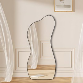POZINO Irregular Mirror, Asymmetrical Wall Mirror, 47.2"x22" Large Wall Mirror Decorative, Modern Unique Shape Mirror for Living Room Bathroom Bedroom Entryway Hallway