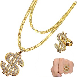 80s Costume Men's Set Hip Hop Costume Kit Men's 90s Rapper Outfits 90s Rapper for Accessories 80s Costume Men's Funny Dollar Sign Ring Rapper Costume Men's Rapper Outfits for Adults