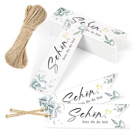 FLEXNOVA Schön Dass Du Da Bist Anhänger, 50 Stück Geschenkanhänger Schön Das Du Da Bist mit 10m Schnur Taufe Etiketten Tags Label für Hochzeit Geburtstag Weihnachten