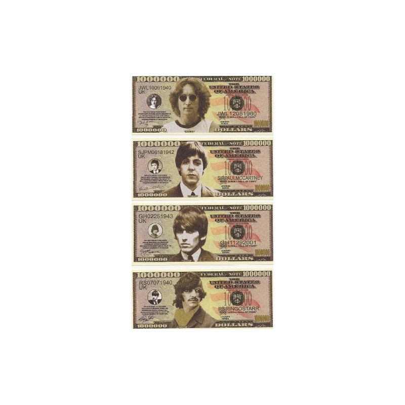 The Beatles $Million Dollar$ Novelty Bills Complete Set of 4