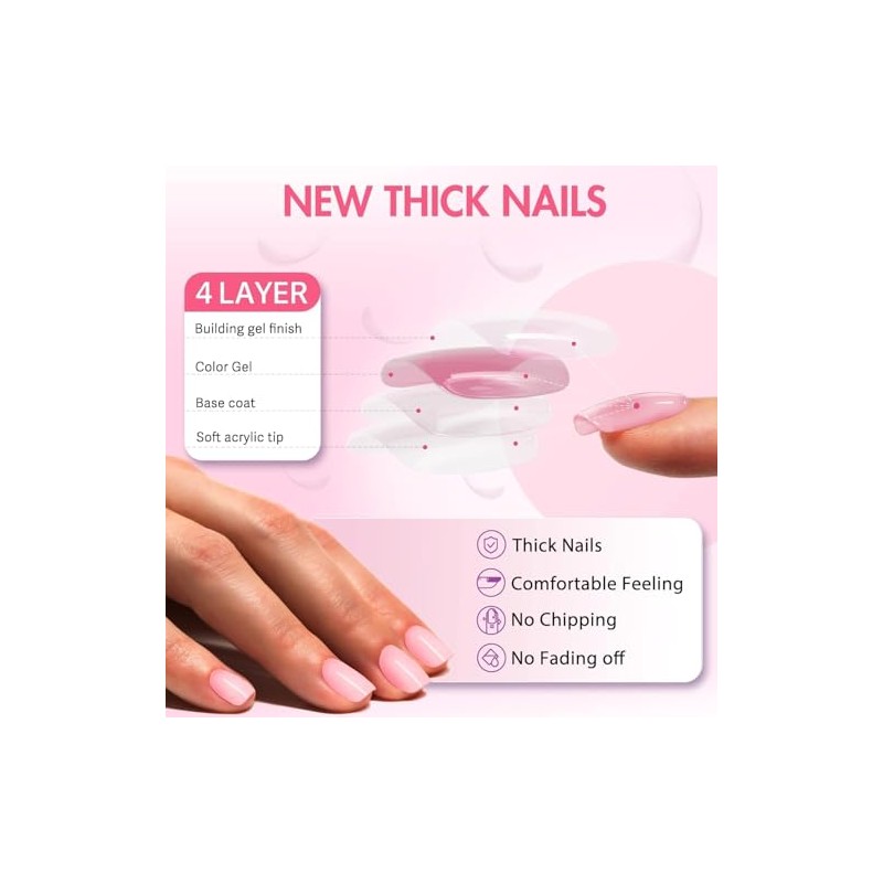 Uñas Postizas Cortas Cuadradas Rojas Mate, Uñas de Gel, Uñas