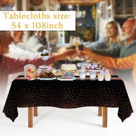 Tablecloths for Rectangle Tables, 3 Pack 54" x 108" Disposable Plastic Table Cloth, Black Rose Gold Dot Tablecloths Disposable Tablecloth for Weddings Buffet Table