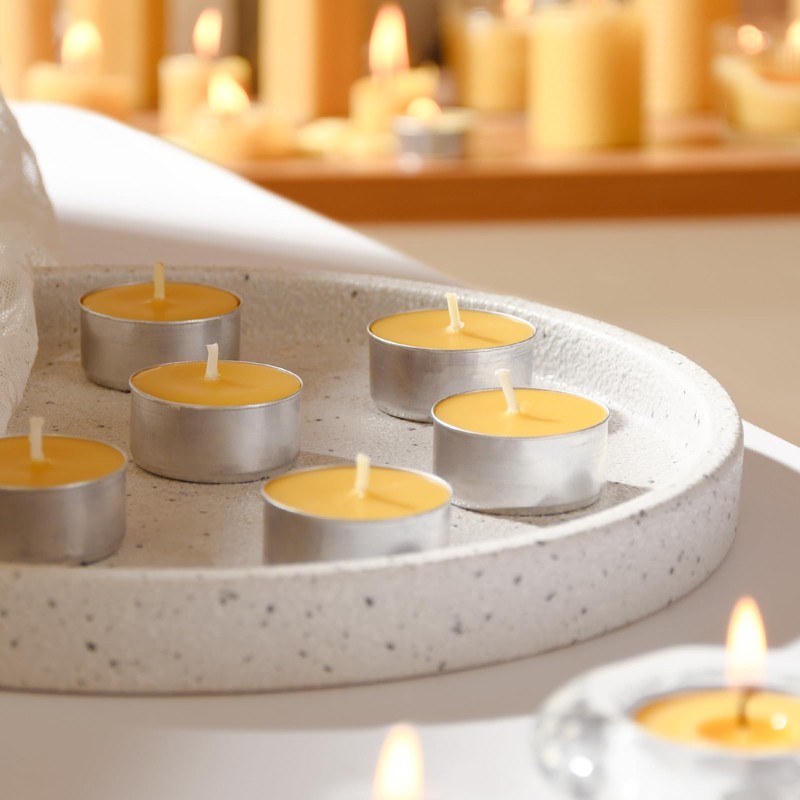 100-Pack Pure Beeswax Tealight Candles in Aluminum Cups - 4-5