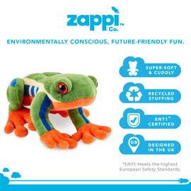 Zappi Co 100% Recycled Plush Tree Frog Toy (21cm Length) Stuffed Soft Cuddly Eco Friendly Animals Collection for Newborns – Lifelike & Realistic