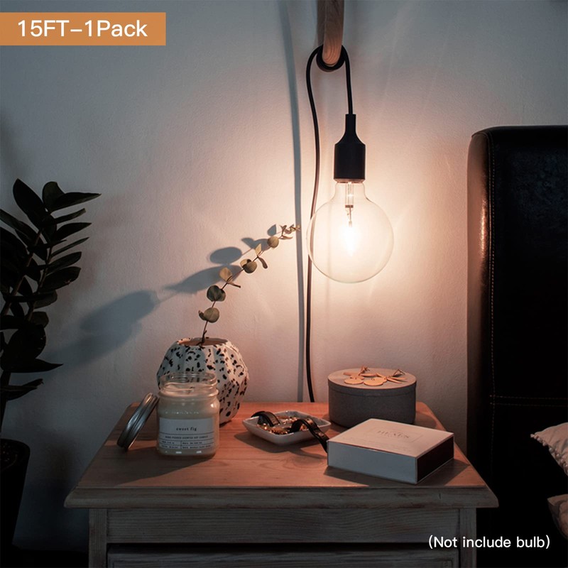 Zevnico 15ft Pendant Light Cord Socket, E26 Hanging Lamp Socket