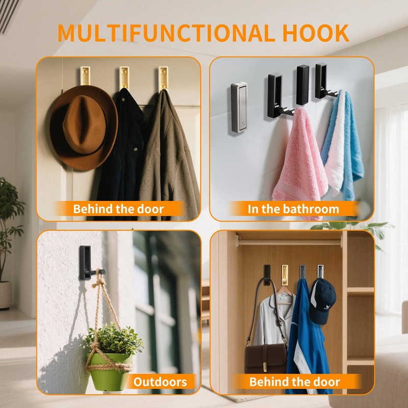 Folding Coat Hooks, Foldable Heavy-Duty Wall Coat Hooks 4 Pack,