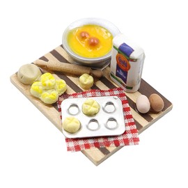 POFET 1/12 Scale Dolls House Miniature Baking Set,Miniature Kitchen Accessories, Bread Baking Utensils Set,Mini Food Eggs Milk Flour Rolling Pin Model for Dolls House Decoration