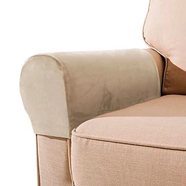 LINGXIYA Stretch Armrest Covers for Chairs,Spandex Armrest Covers for Sofas,Couch Sofa Armchair Slipcovers,Velvet Arm Covers for Recliner with Twist Pins 2pcs (Sand)