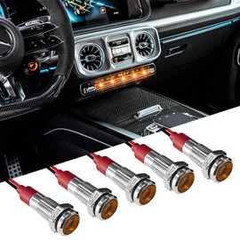 5PCS 6MM 1/4"LED Indicator Light, AC/DC 12-24V Waterproof IP66 Metal Signal Lamp, Metal Indicator with 145mm Wire, Automotive LED Indicator Light Replacement for Pilot Dash Cars Trucks Boats (Yellow)