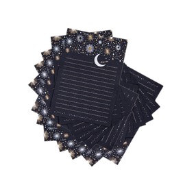 Black 36 Sheets Silver Starry Sky Stationary Writing Paper,6x 8 1/2" Vintage Stationery Paper with Lines Letter Writing Paper for Office Home School Wedding Invitations,Literary Love Letter (Black)