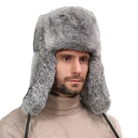 Trapper Hats for Men Faux Fur Winter Hat Unisex Trooper Trapper Hat Ear Flap Bomber Hat Warm Thick Winter Hats with Ear Flaps Earflap Hat Mens Thick Lined Adjustable for Skiing Hiking Skating Climbing