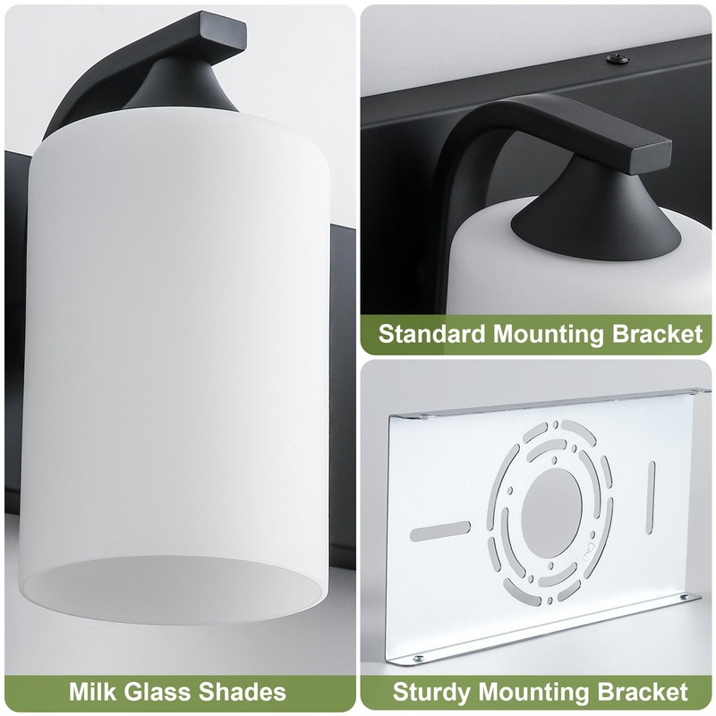 ANTILIYA Bathroom Vanity Light Fixtures，3 Light Matte Black Vanity Lights