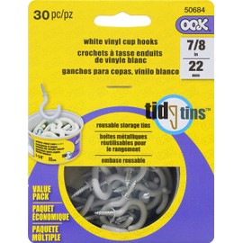 OOK 50684 7/8-Inch 30 Pieces White Vinyl Mug Hooks Tidy Tins 30 pcs
