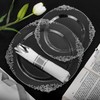 Morejoy 350PCS Clear Silver Plastic Plates - Silver Disposable Plates