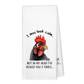 XBBMGG Funny Chicken Kitchen Towels, Chicken Lovers Gifts Dish Hand Tea Towels, Humorous Gifts for Women Men, Rooster I May Look Calm Farmhouse Decorative Towel for Bathroom Kitchen,16x24 Inch