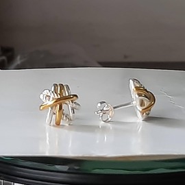 GEMPARA 925 Sterling Silver Stud Earrings for Women – Lightweight Two-Tone Antique Hoop Stud Earrings – Classic Jewelry for Women & Teens, Small, Sterling Silver, No Gemstone