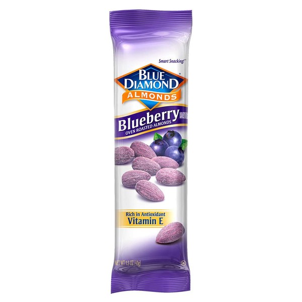 Blue Diamond Almonds, Blueberry Flavored Snack Nuts, Single Serve Bags (1.5 Oz. Tubes, Pack of 12)