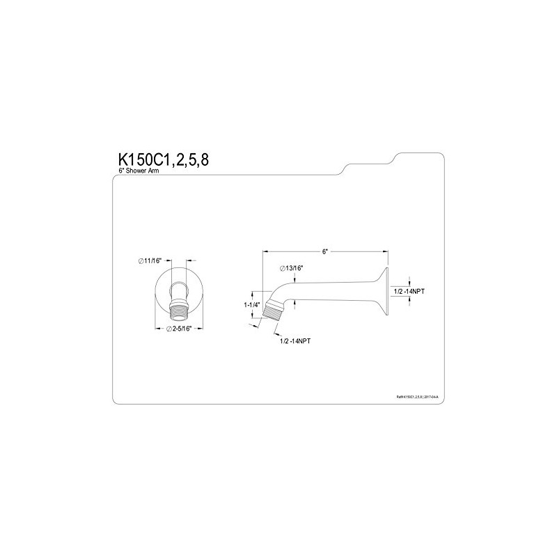 Kingston Brass K150C2 Classic forge Shower Arm, Polished Brass