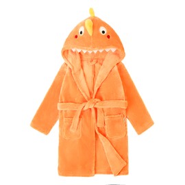 LOLANTA Children's Fleece Dinosaur Bathrobe Plush Hooded Bathrobe for 1-8 Years, orange