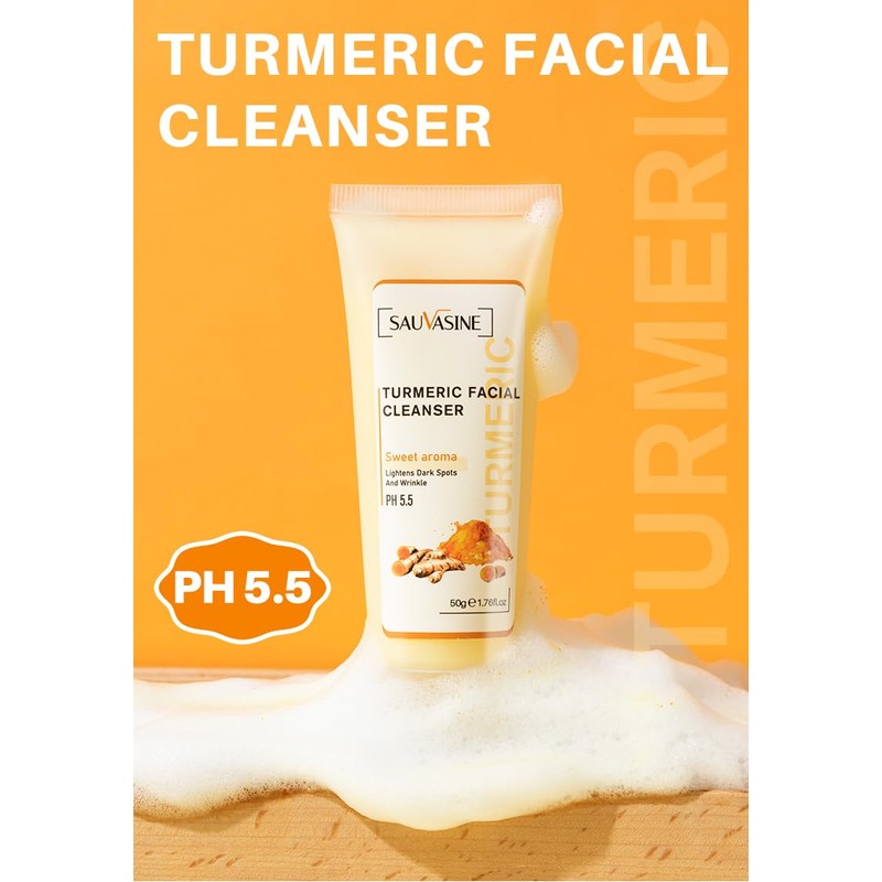 Turmeric Facial Cleanser, pH 5.5, Sweet Aroma, 50g, Lightens Dark