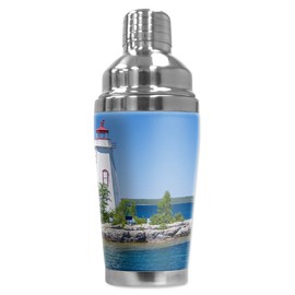 Mugzie 20 Ounce Stainless Steel Cocktail Shaker/Martini Shaker with Wetsuit Cover - Red & White Lighthouse