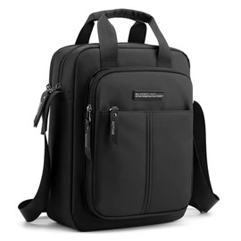 Men's Shoulder Bag Nylon Crossbody Bag Waterproof Casual Black Messenger Bag for Work Travel, Black