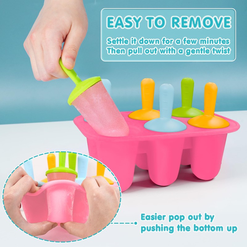 Miaowoof Silicone Popsicles Molds for Toddlers, 6-Cavity Non-BPA Premium Silicone