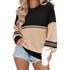 Zeagoo Womens Casual Striped Sweatshirts Fall Winter Outfits Clothes 2024 Y2K Pullover Tops Loose Fit Dressy Sweatshirts X-Large