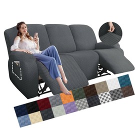 YEMYHOM 8 Pieces Stretch Recliner Sofa Cover Latest Jacquard Reclining Couch Cover with Side Pocket Anti-Slip Fitted 3 Cushion Furniture Slipcovers with Elastic Bottom (Sofa Recliner, Dark Gray)