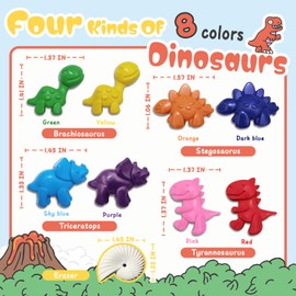 HengNexus - Lápices de lápices de dinosaurios para niños, paquete de 8 lápices de colores jumbo no tóxicos, lavables, con papel de dibujo y borrador, suministros de arte, regalo para niños y niñas