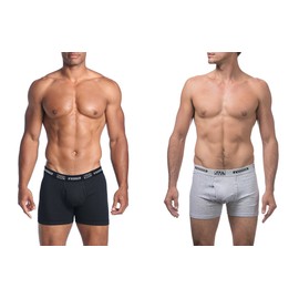 Pro Club Men's 2-Pack Comfort Soft Cotton Boxer Brief, Black/Heather Grey, Large