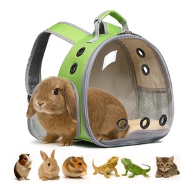 Bunny Carrier, Guinea Pig Carrier,Small Animal Carrier Backpack for Rabbit,Bearded Dragon, Lizard,Hamster,Kitten. Breathable Pet Travel Cage Bag (Grass Green)