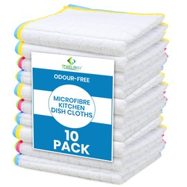 Towelogy® Odour Resistant Dish Cloths for Washing Up 2x Longer Lasting Microfibre Kitchen Dishcloths Heavy Duty Hygienic Colour Coded Dish Cloths 10 Pack - Machine Washable