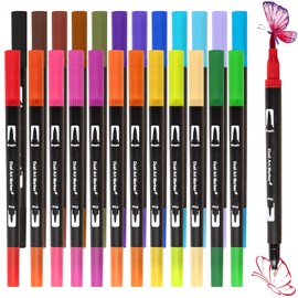 MOTIBACK Dual Brush Marker Pens, 24 Colors Fine & Brush Tip for Adults and Kids – Felt Tip for Coloring, Drawing, DIY Projects, Journaling, Scrapbooking, and School Supplies（Black Rod）
